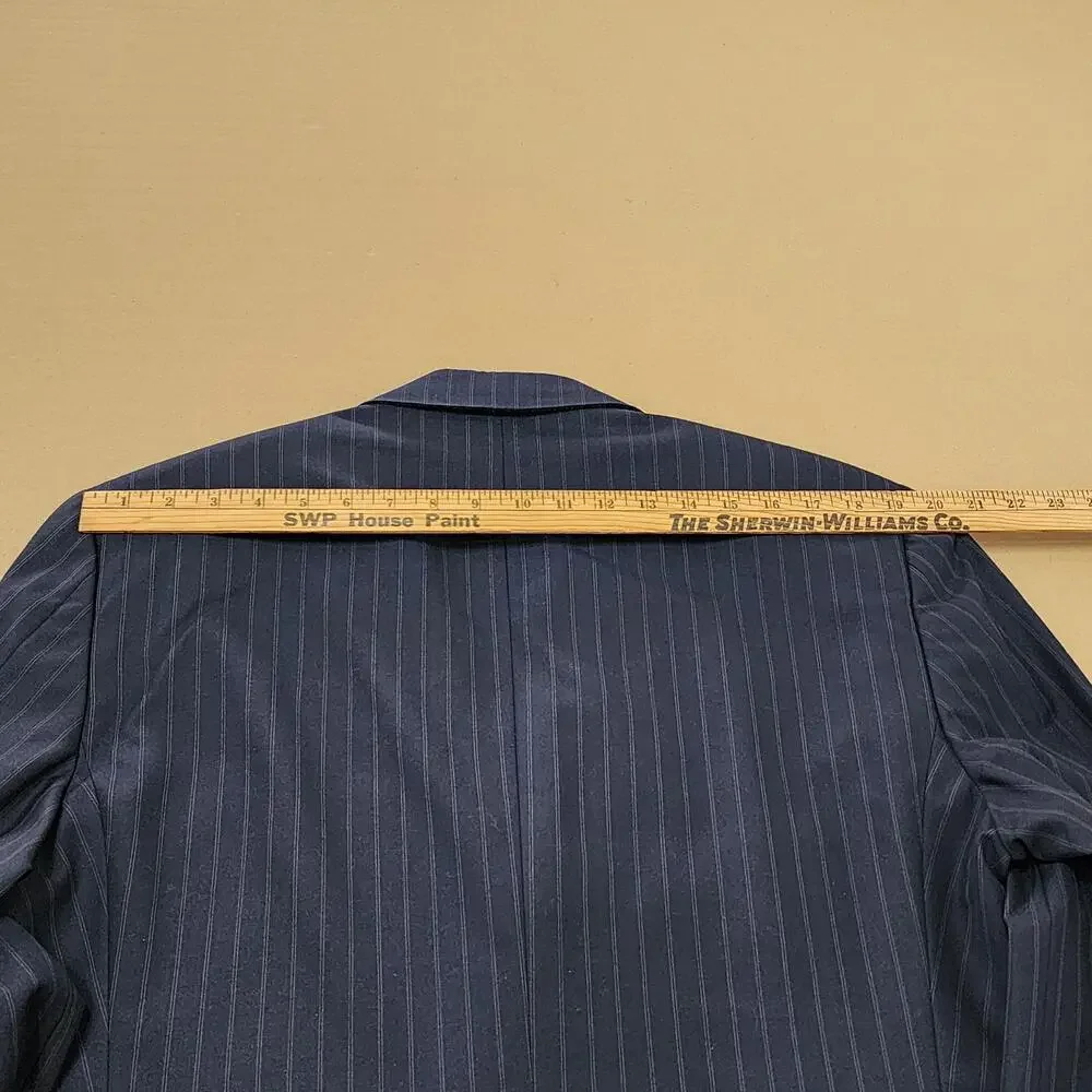 Vintage Boardroom Suit Jacket Mens 42 Blue Wool Pinstripe Two Button Made In USA
